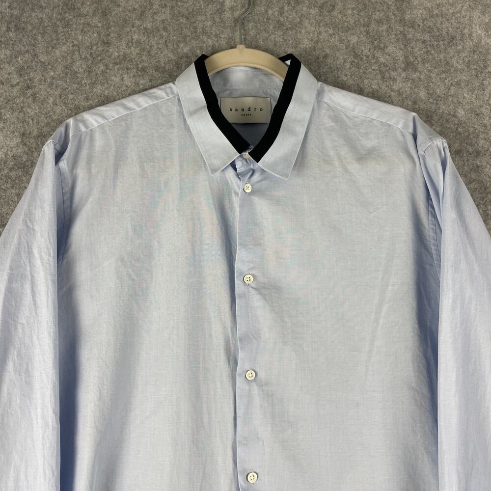 Sandro Paris Top Womens XXL Blue Button Up Cotton Long Sleeve Minimal Preppy - Picture 2 of 16